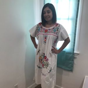 White Hand Embroidered Mexican Dress